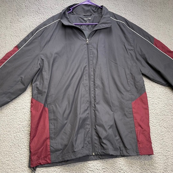 Sport Tek Jacket Men's XL Red Gray Nylon Windbreaker Activewear Full Zip - Picture 2 of 10